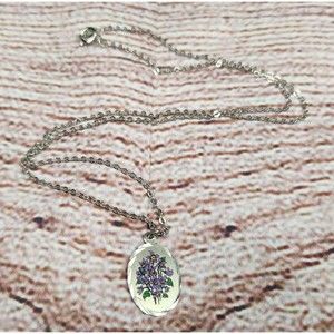 Vintage Genuine American Pewter Purple Flower Pendant Necklace